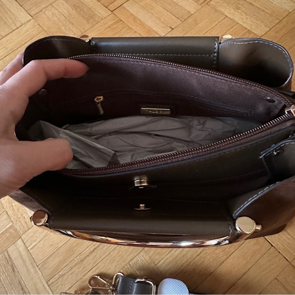 Aldo Brown Suede Satchel with Metallic Handles - Picture 4 of 5
